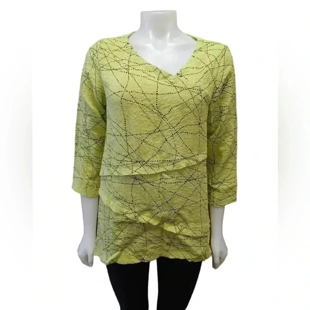 Habitat 3/4 Sleeve Lime Green Black Tunic Top Size XS